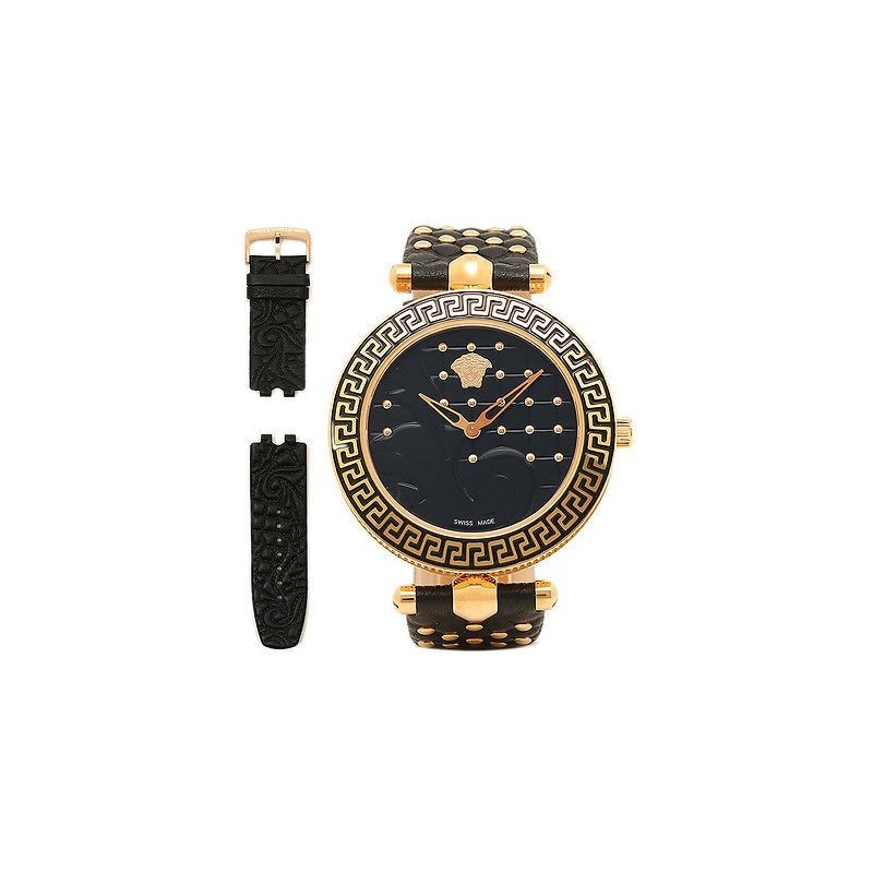 versace black leather watch